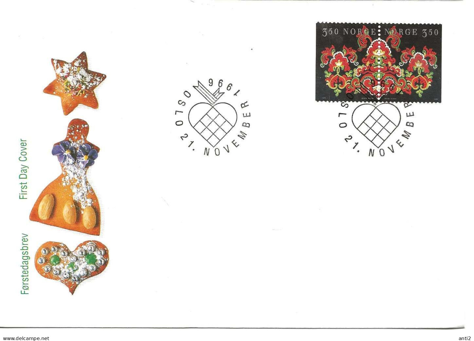 Norway Norge 1996  Christmas: Embroidery Of A National Traditional Costume From East Telemark  1228 - 1229  FDC - Lettres & Documents