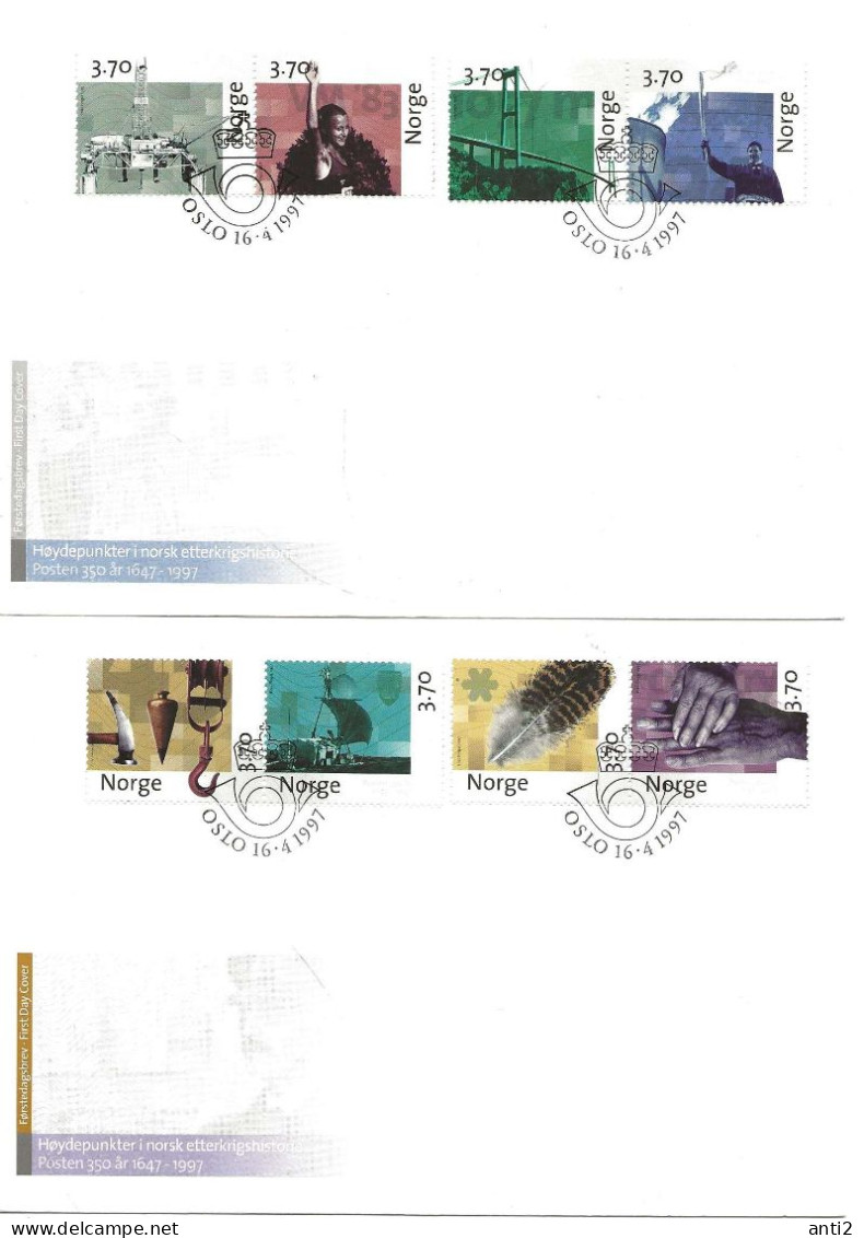 Norway Norge 1997 350th Anniversary Of Norwegian Post (III): Highlights Of Norwegian Post-war History. 1249 - 1256  FDC - Brieven En Documenten