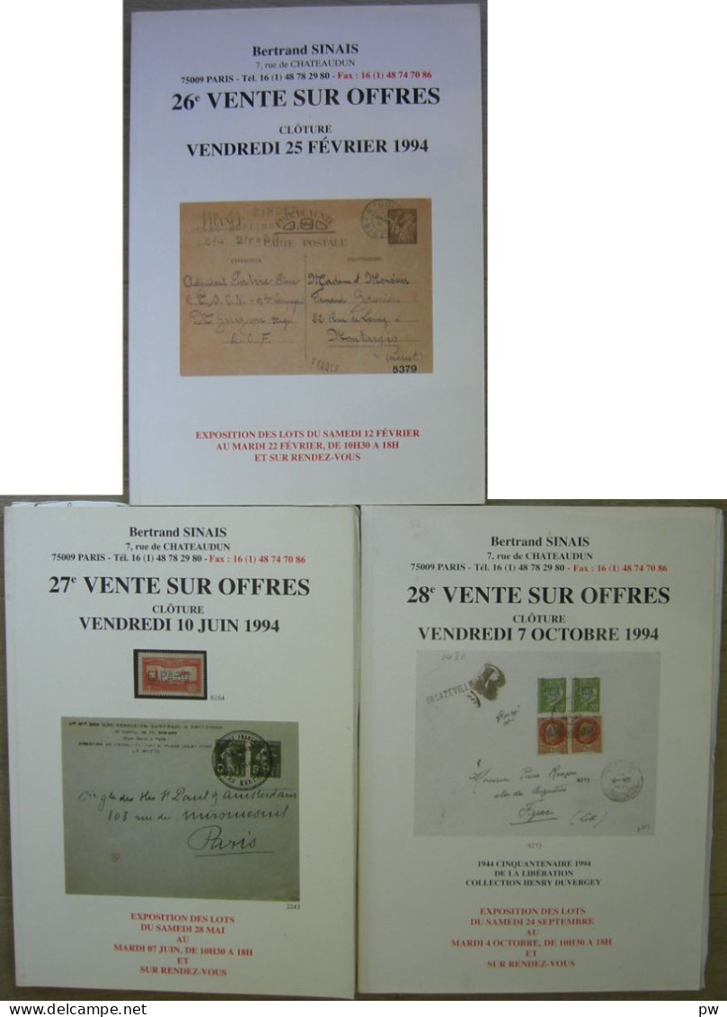 VENTES SINAIS 1994  3 Catalogues De Vente - Catalogues For Auction Houses