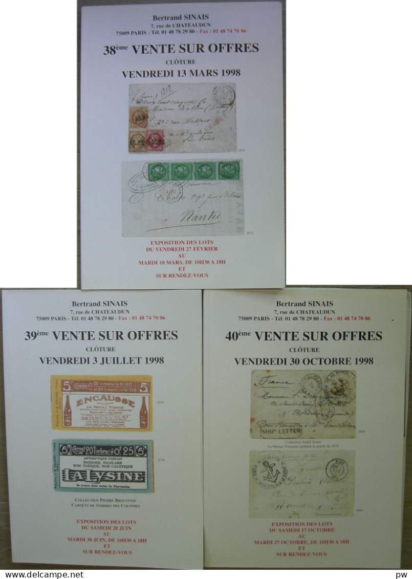 VENTES SINAIS 1998  3 Catalogues De Vente - Catalogues For Auction Houses