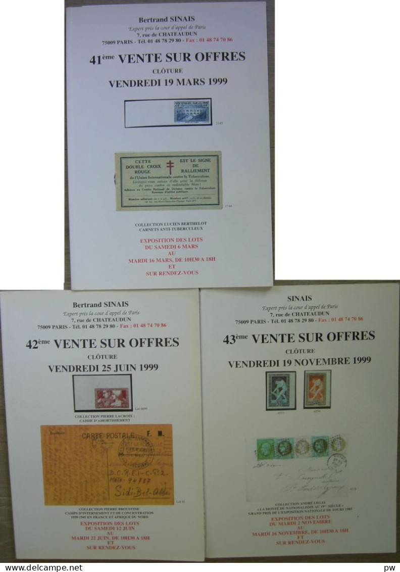 VENTES SINAIS 1999  3 Catalogues De Vente - Catalogi Van Veilinghuizen