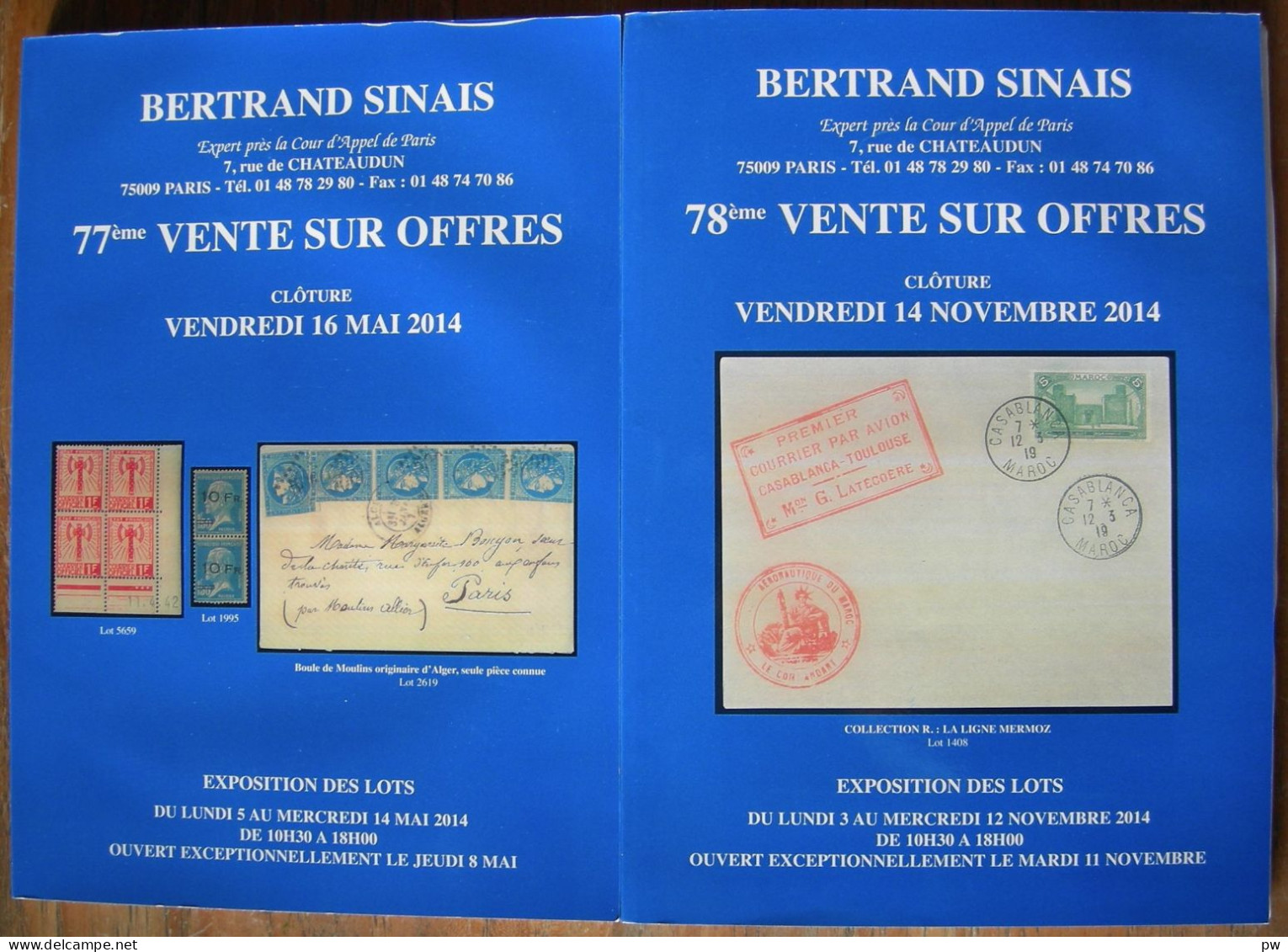 VENTES SINAIS 2014  2 Catalogues De Vente - Auktionskataloge