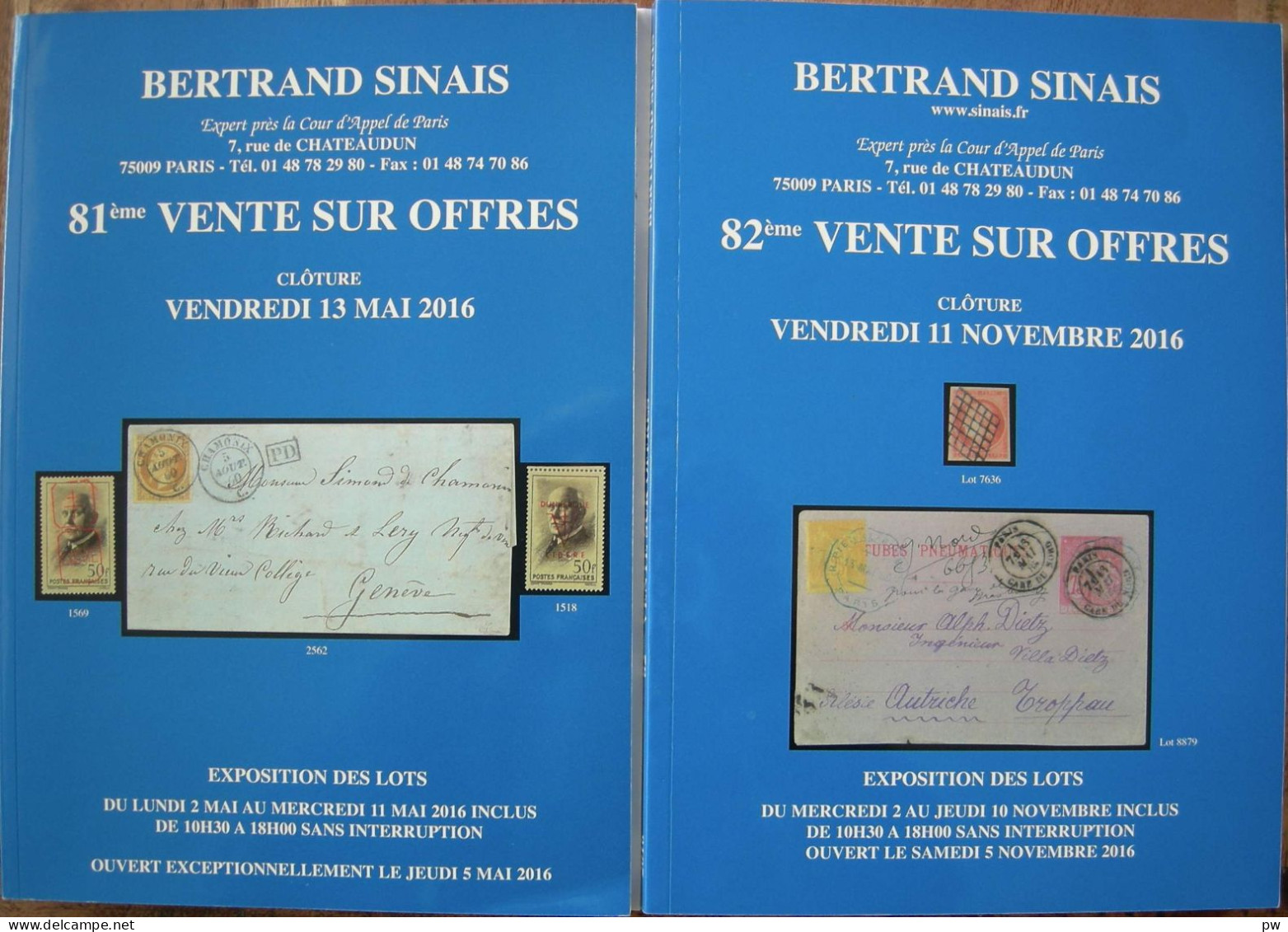 VENTES SINAIS 2016  2 Catalogues De Vente - Catalogi Van Veilinghuizen