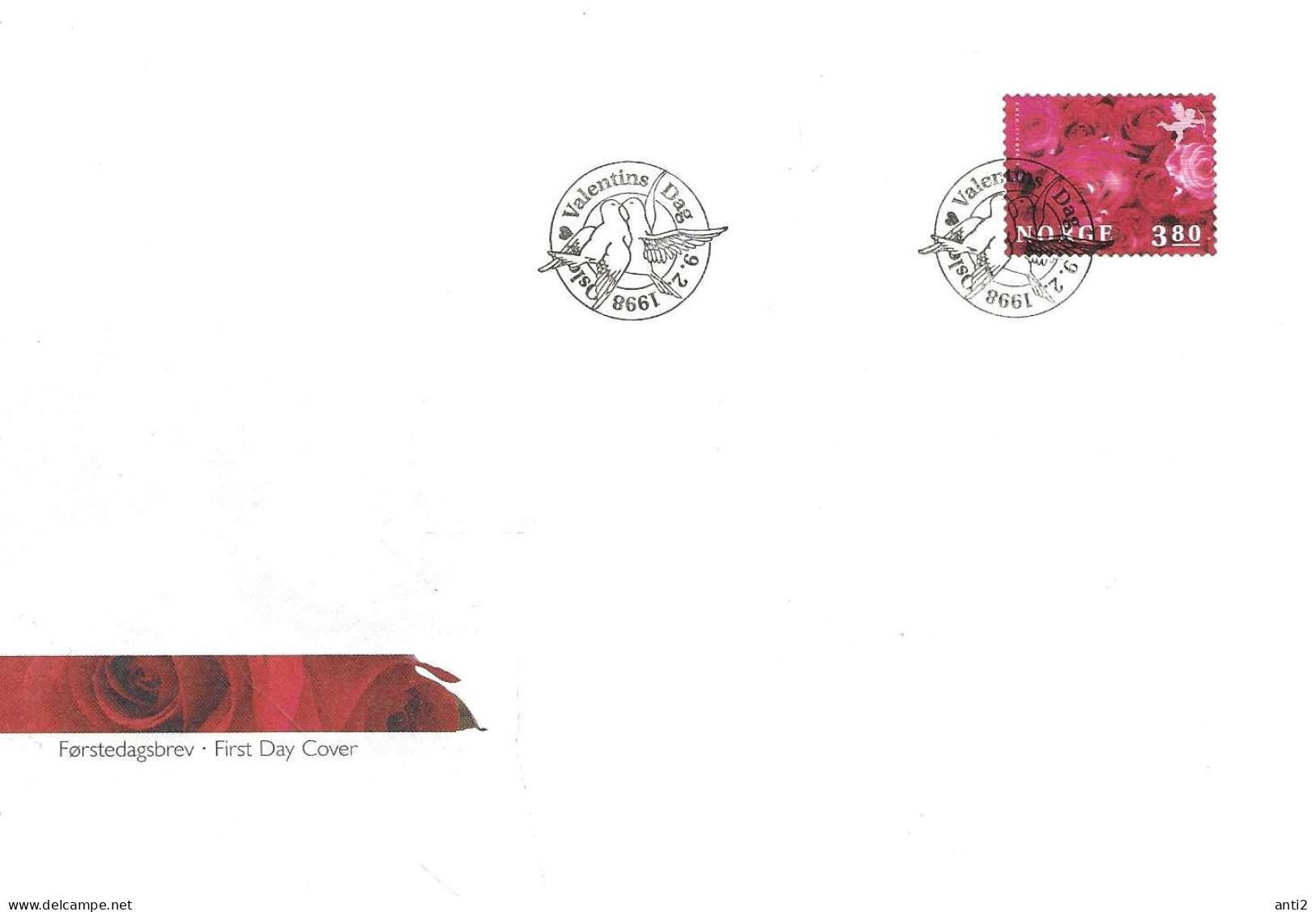 Norway Norge 1998 :Valentine's Day., Roses- 1277  FDC - Brieven En Documenten