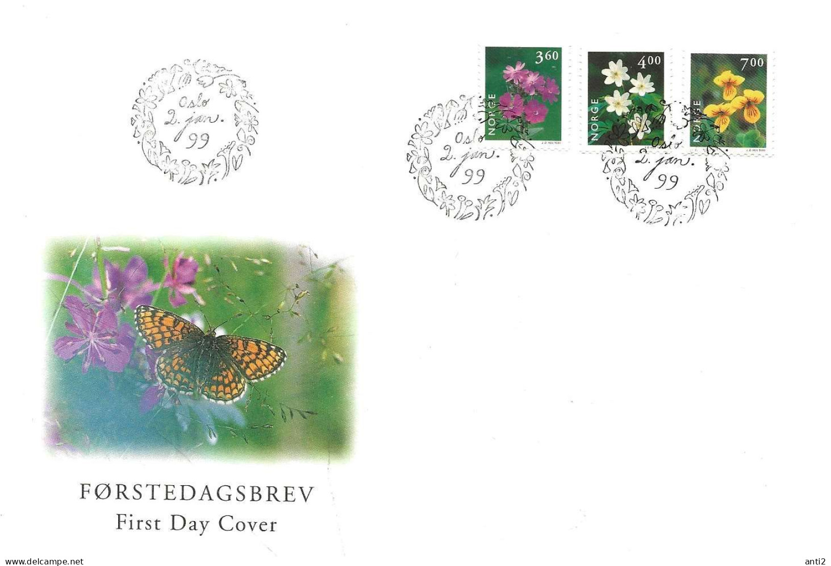 Norway Norge 1999 Native Plants,  Red Campion, Windflower, Alpine Yellow-violet MI 1303 - 1305 FDC - Lettres & Documents