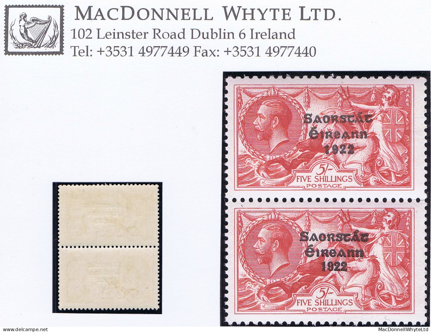 Ireland 1927 Composite Dates Saorstat 3-line Ovpt 5s "Wide & Narrow" Vertical Pair Fresh Mint Unmounted - Ungebraucht