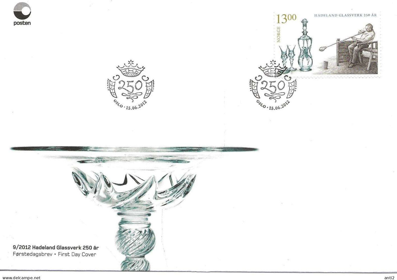 Norway Norge 2012 . 250th Anniversary Of Hadeland Glassworks  Mi  1790 FDC - Lettres & Documents