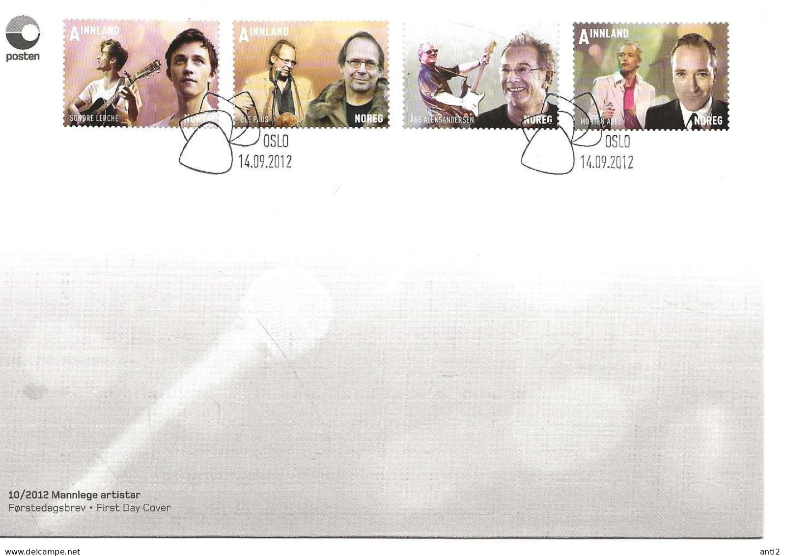 Norway Norge 2012 .Norwegian Popular Music (IV): Singers, Sondre Lark, Paus, Aleksandersen, Morten Abel,  Mi  1791-4 FDC - Covers & Documents