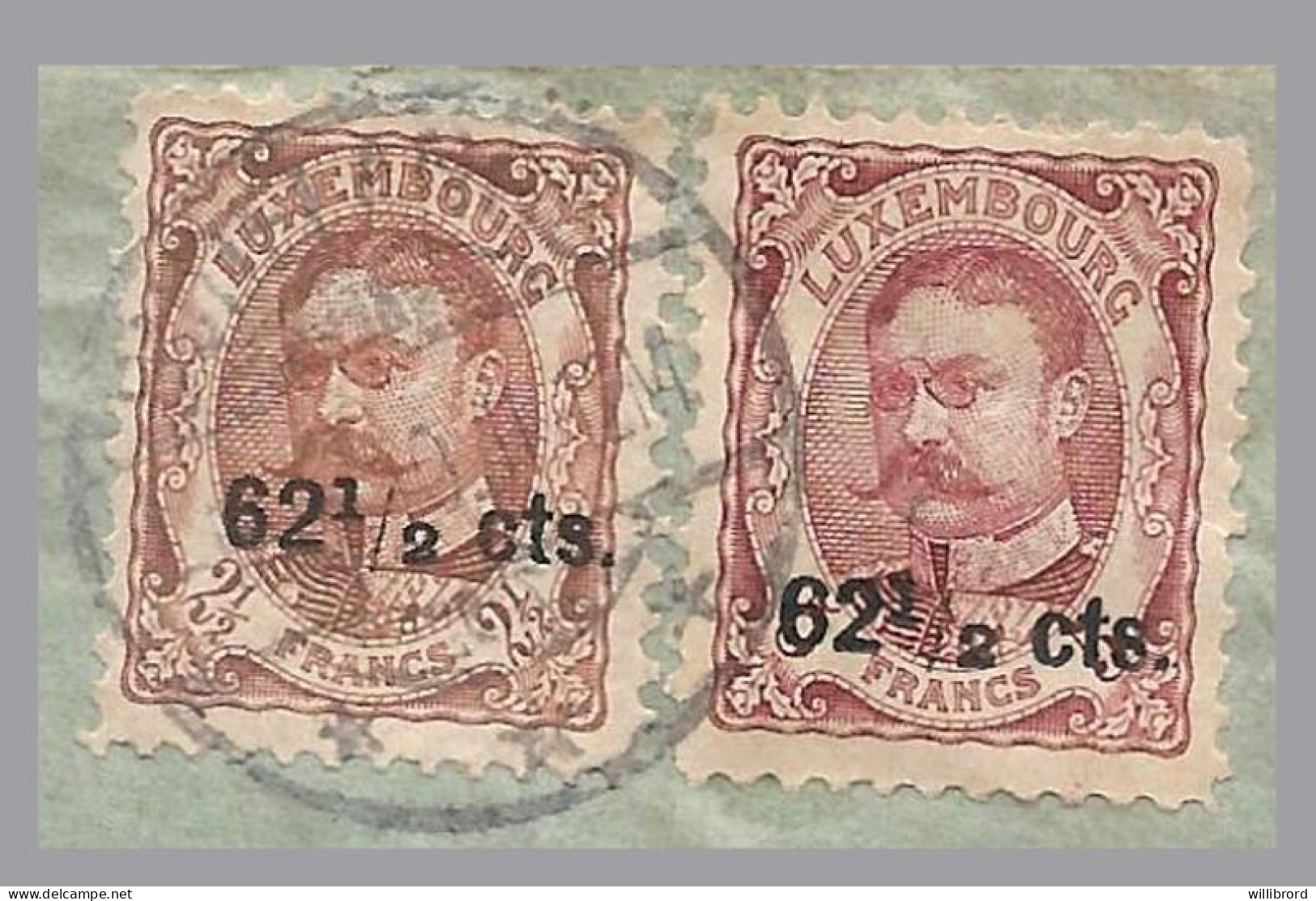 LUXEMBOURG - 1919 62½c/2½Fr & 62½c/5Fr William IV - DUDELANGE Registered To Sicily, ITALY - 1906 Guillermo IV