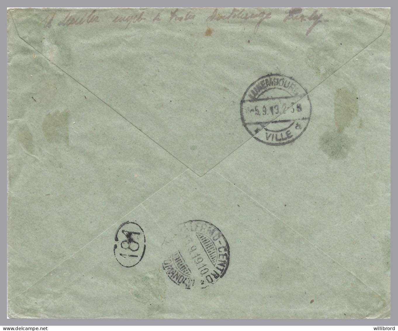 LUXEMBOURG - 1919 62½c/2½Fr & 62½c/5Fr William IV - DUDELANGE Registered To Sicily, ITALY - 1906 Guillaume IV