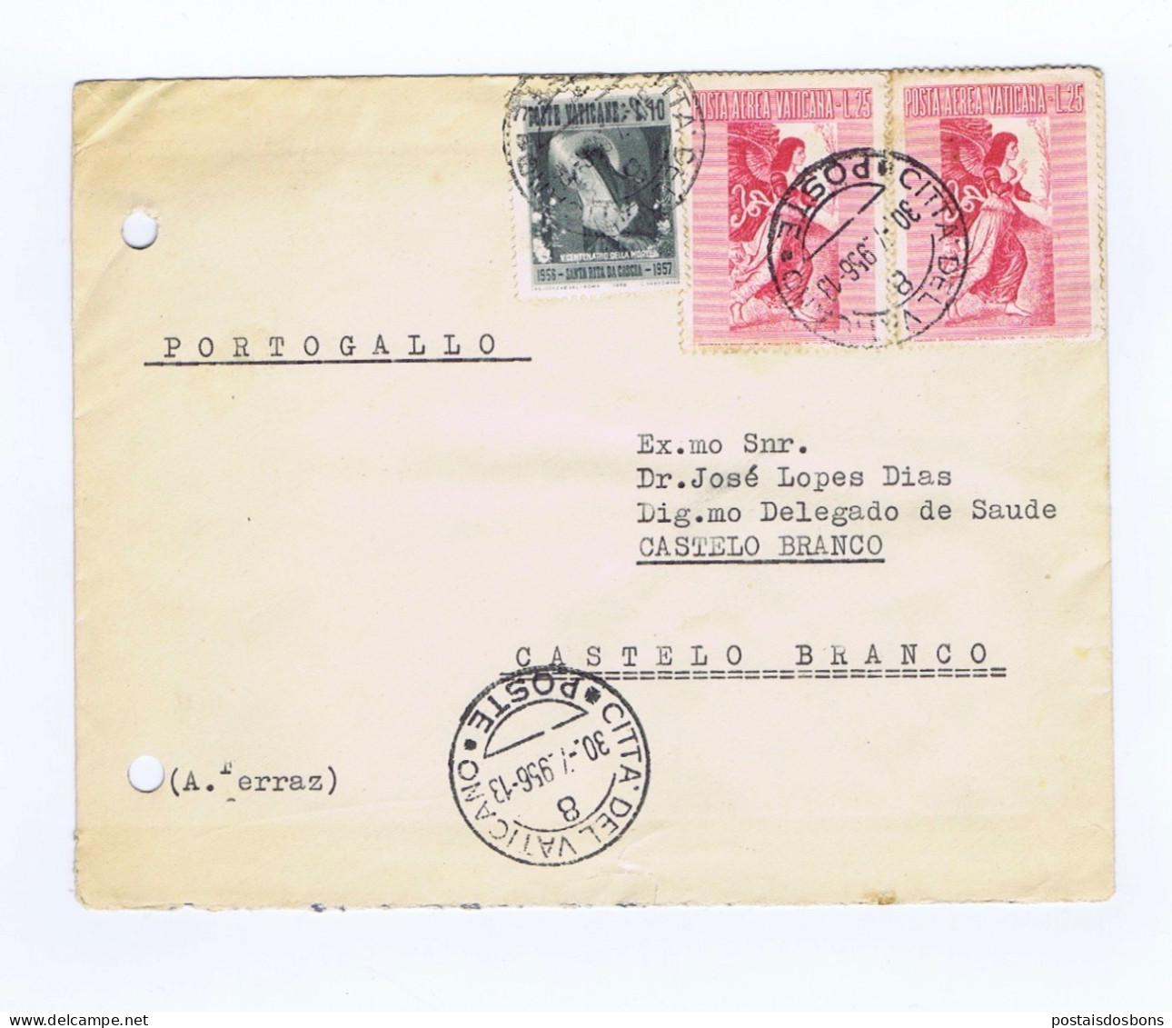 C25A23) POSTE VATICANE POSTA VATICANA Stazione Radio Vaticano > CASTELO  BRANCO Portugl 1956 - Cartas & Documentos