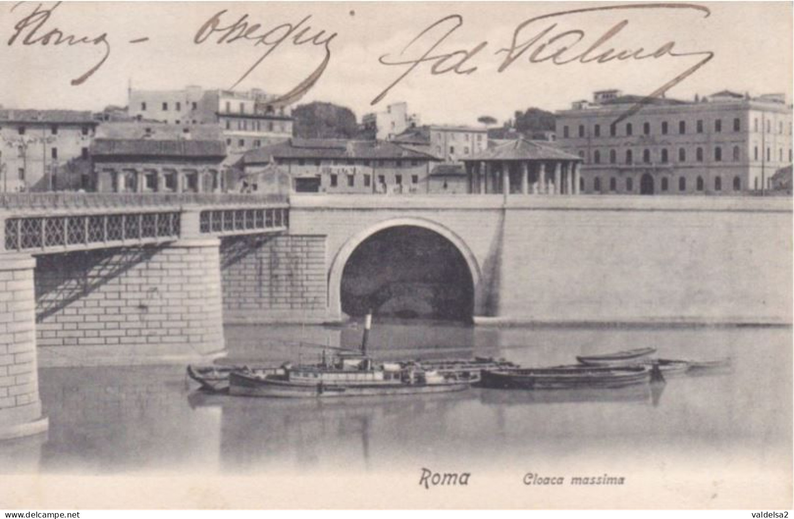 ROMA - IL TEVERE CON LA CLOACA MASSIMA - PONTE E BARCHE - VITA SUL FIUME - 190? - Fiume Tevere