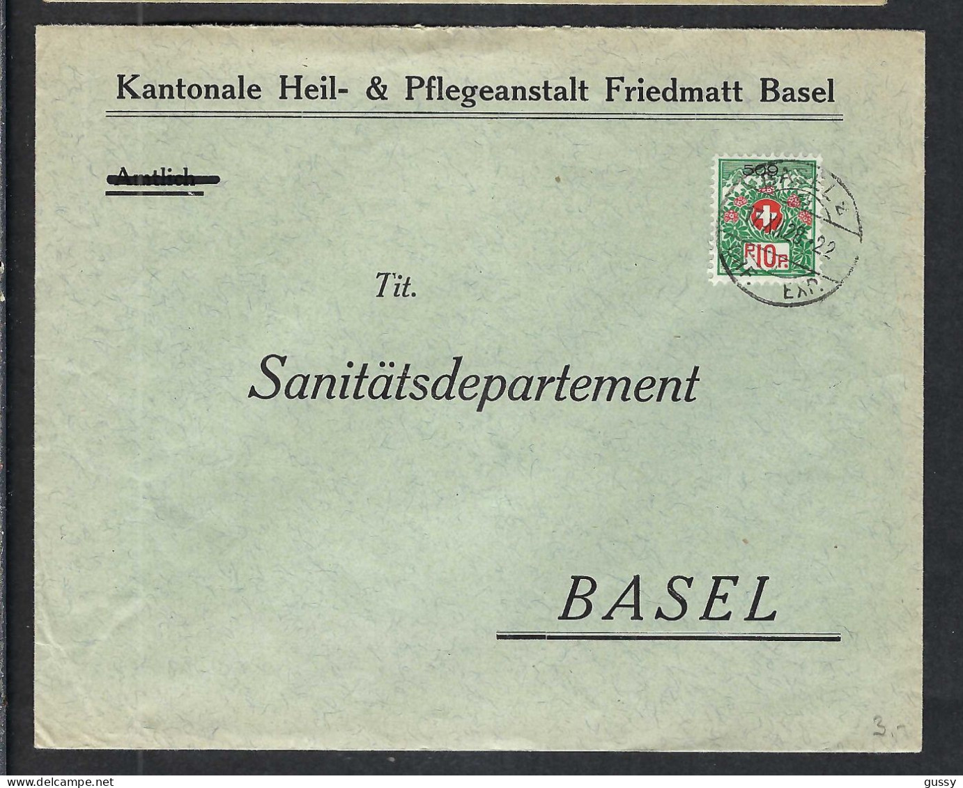 SUISSE 1928: LSC De Bâle (BS) Intra Muros, Affr. Avec TP De Franchise De 10c No 509 - Portofreiheit