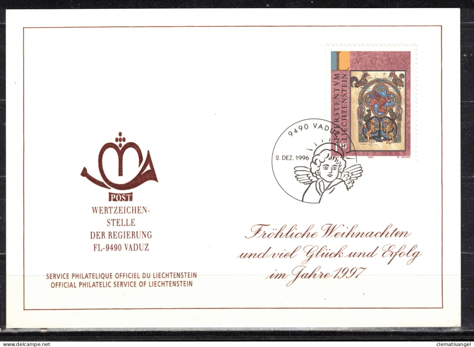 379u * LIECHTENSTEIN * WEIHNACHTSKARTE DER REGIERUNG IN VADUZ * 1996 **!! - Briefe U. Dokumente