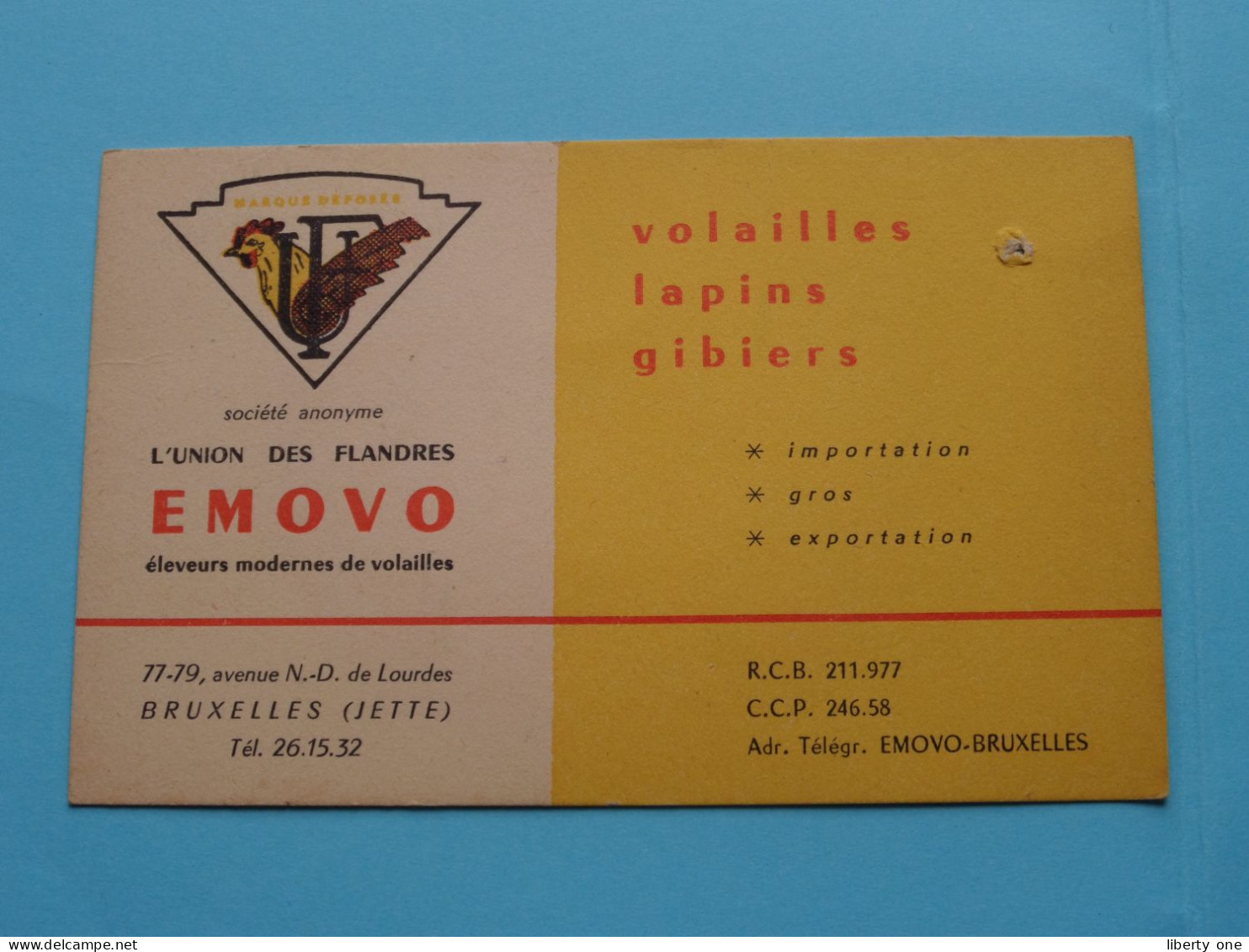 S.A. L'Union Des Flandres EMOVO ( Volailles Lapins Gibiers ) Bruxelles JETTE ( Zie / Voir SCAN ) ! - Cartes De Visite