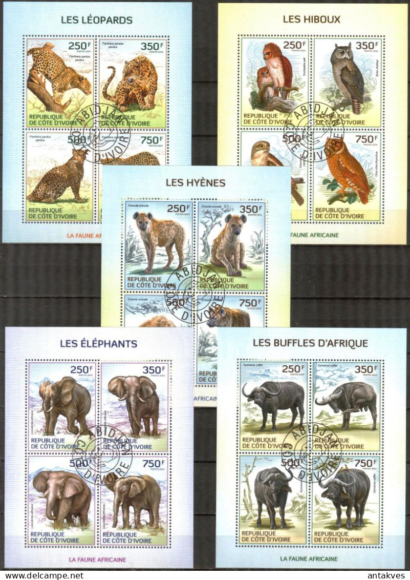 {18} Ivory Coast 2014 X 19 Fauna Animals Birds Different Sheets Used 4 Scans - Collections (sans Albums)