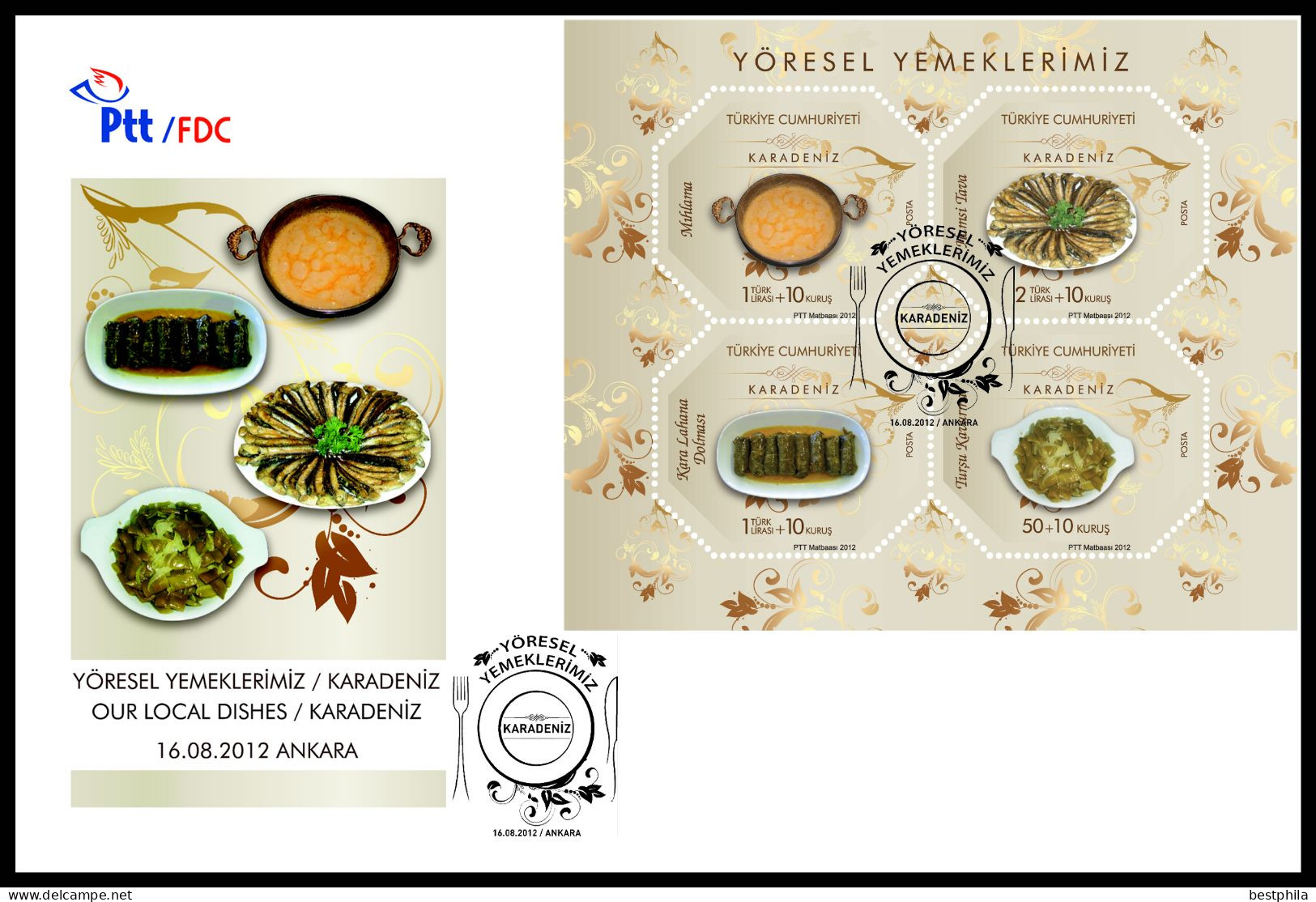 Turkey, Türkei - 2012 -  Our Local Dishes (Karadeniz) Gastronomy /// First Day Cover & FDC - Cartas & Documentos