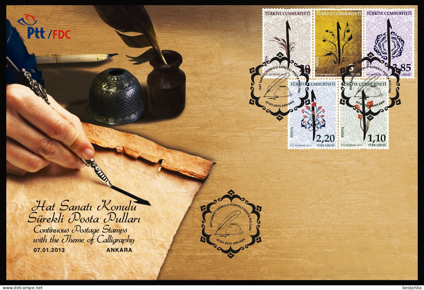 Turkey, Türkei - 2013 - Calligraphy, Art, Artwork, Flowers /// First Day Cover & FDC - Cartas & Documentos