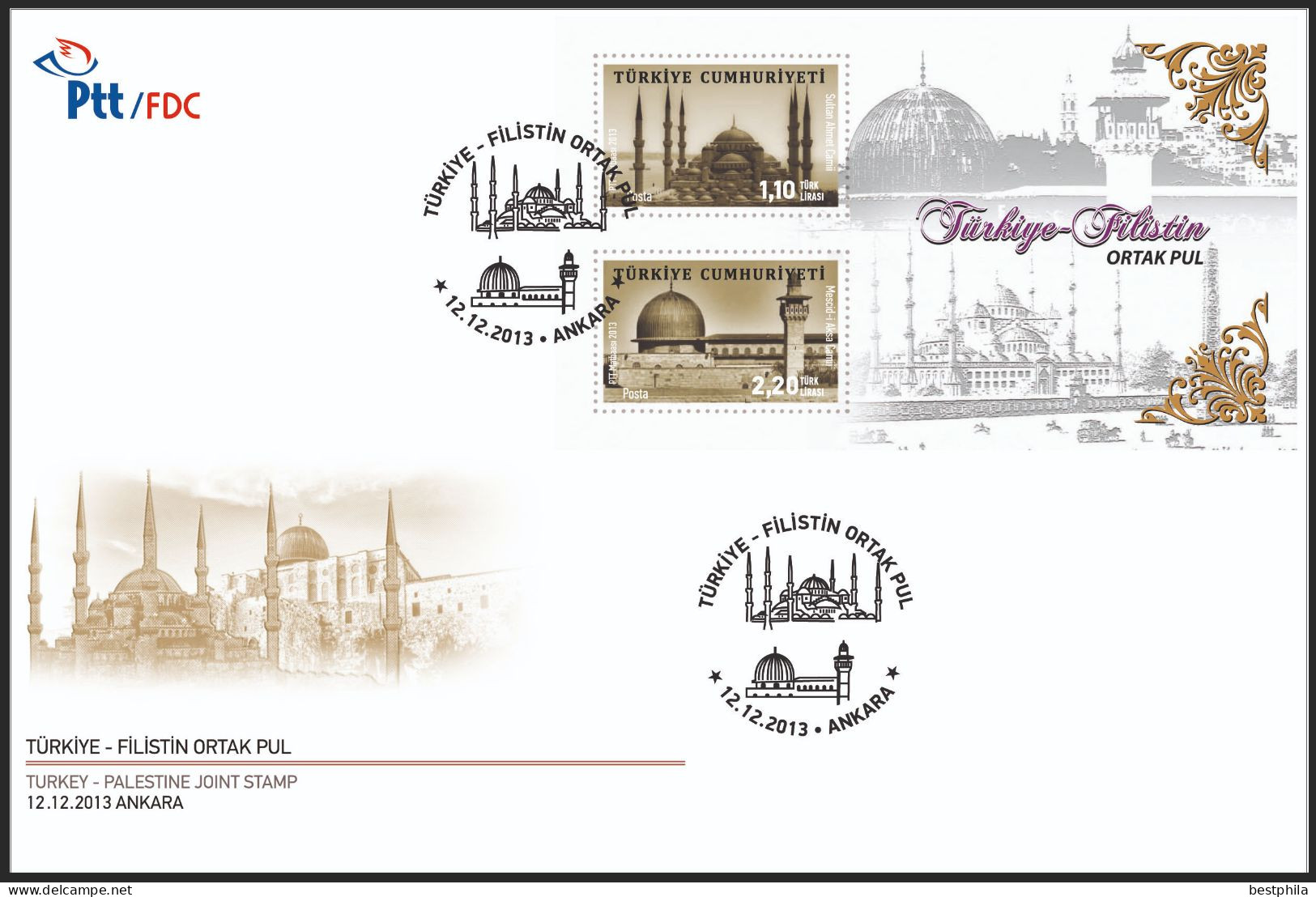 Turkey, Türkei - 2013 - Palestine Joint Stamp /// First Day Cover & FDC - Cartas & Documentos