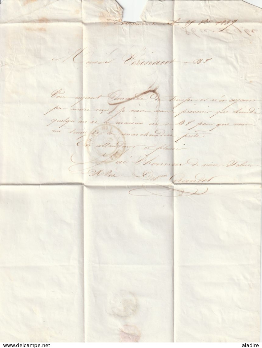 1839 - Lettre pliée avec correspondance de Libourne, grand cachet vers Bordeaux, petit cachet en arrivée