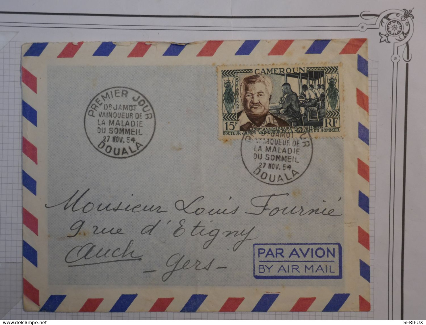 BQ3 CAMEROUN  BELLE LETTRE FDC  1954  DOUALA  A  AUCH FRANCE  +1ER JOUR +  +N°45 + AFF. PLAISANT+ + - Lettres & Documents