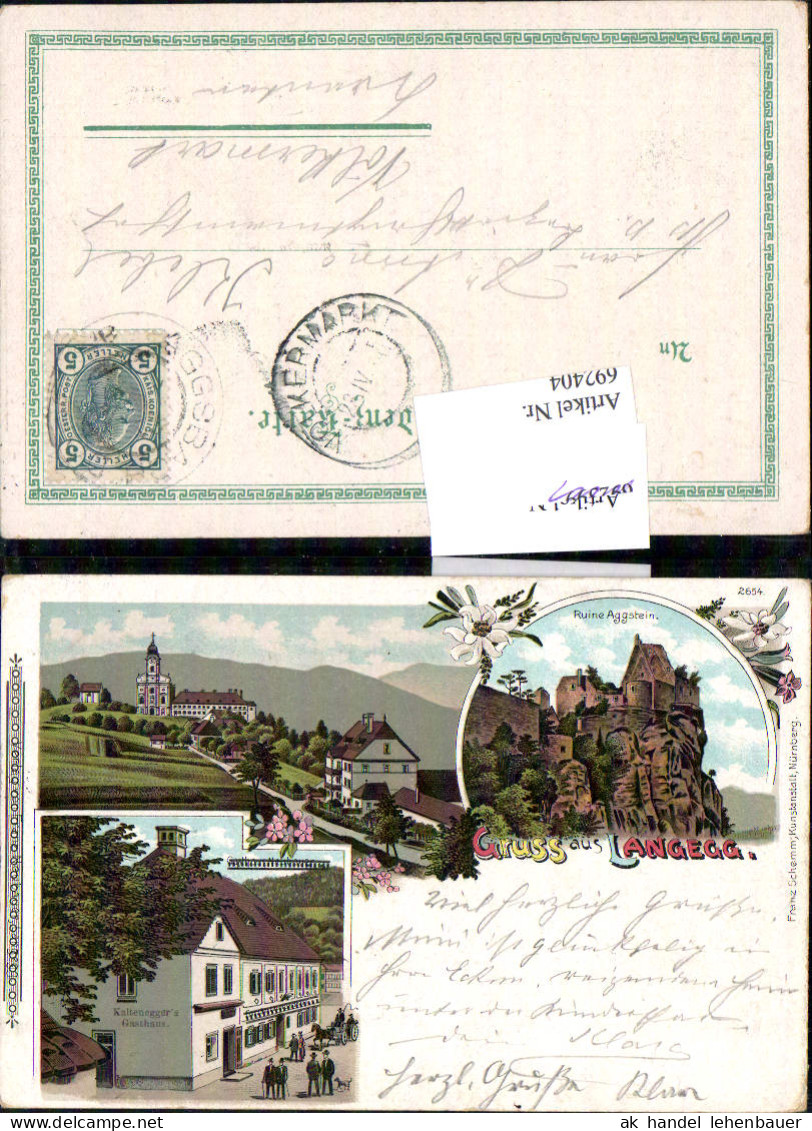 692404 Lithographie Langegg Aggstein Kaltenegger`s Gasthaus Bergern Im Dunkelsteinerwald - Wachau
