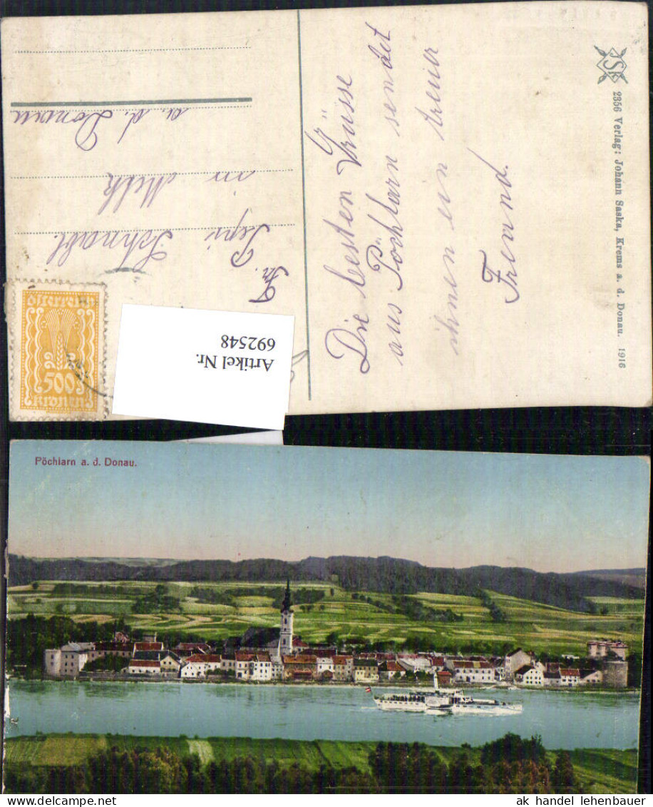 692548 Gross Pöchlarn An Der Donau Dampfer 1916 Pub Johann Saska 2356 - Pöchlarn