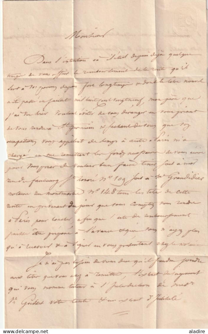 1838 - Lettre pliée avec correspondance de 2 pages de Paris, dateur, vers Franconville, grand cachet fleurons simples