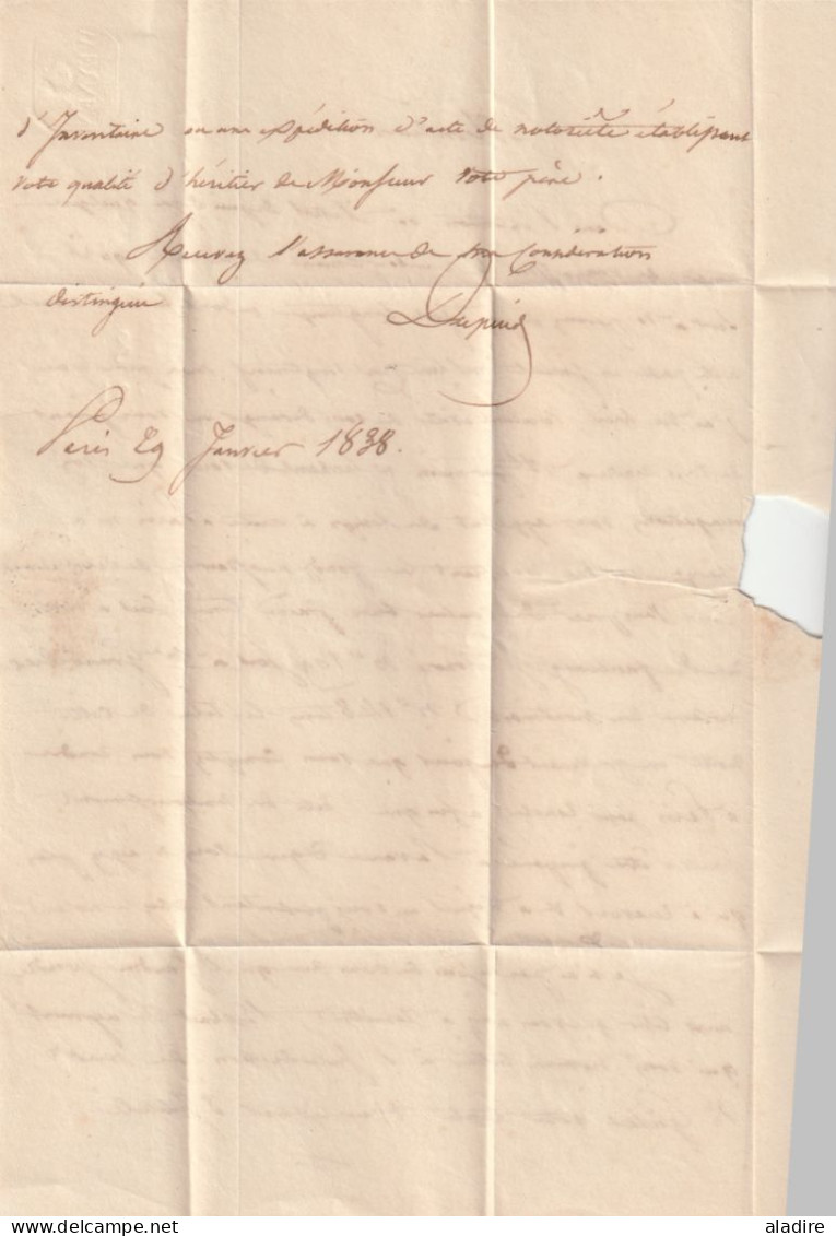 1838 - Lettre pliée avec correspondance de 2 pages de Paris, dateur, vers Franconville, grand cachet fleurons simples