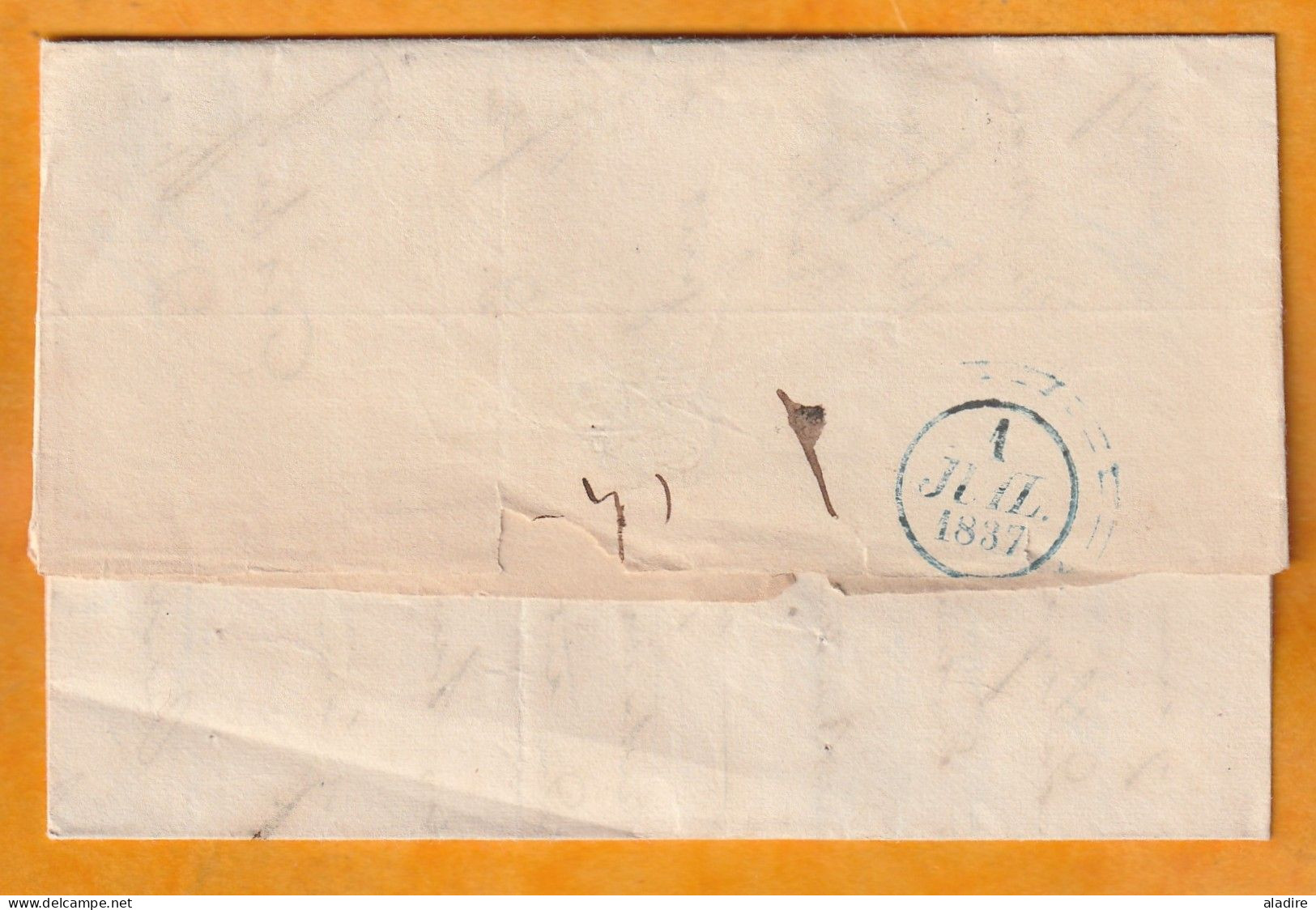 1837  - Lettre Pliée Avec Correspondance De Conches, Eure,  Grand Cachet Fleurons Simples Vers Paris, Dateur - 1801-1848: Precursori XIX