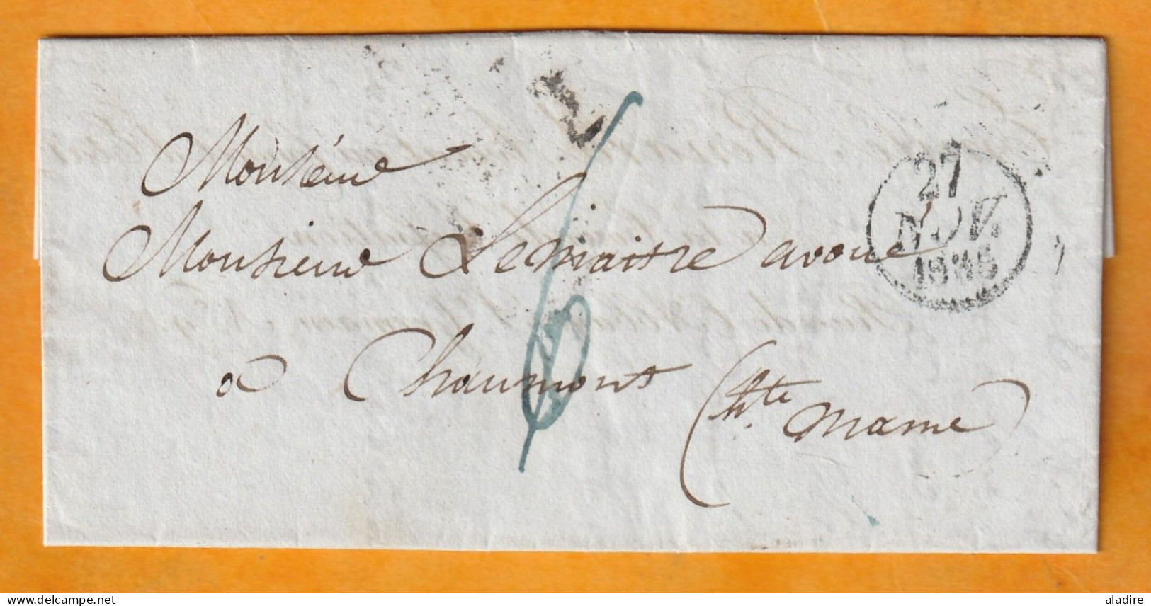 1835  - Lettre Pliée Avec Corresp. De 2 P De Paris, Dateur Vers Chaumont, Haute Marne, Grand Cachet Fleurons Simples - 1801-1848: Precursori XIX