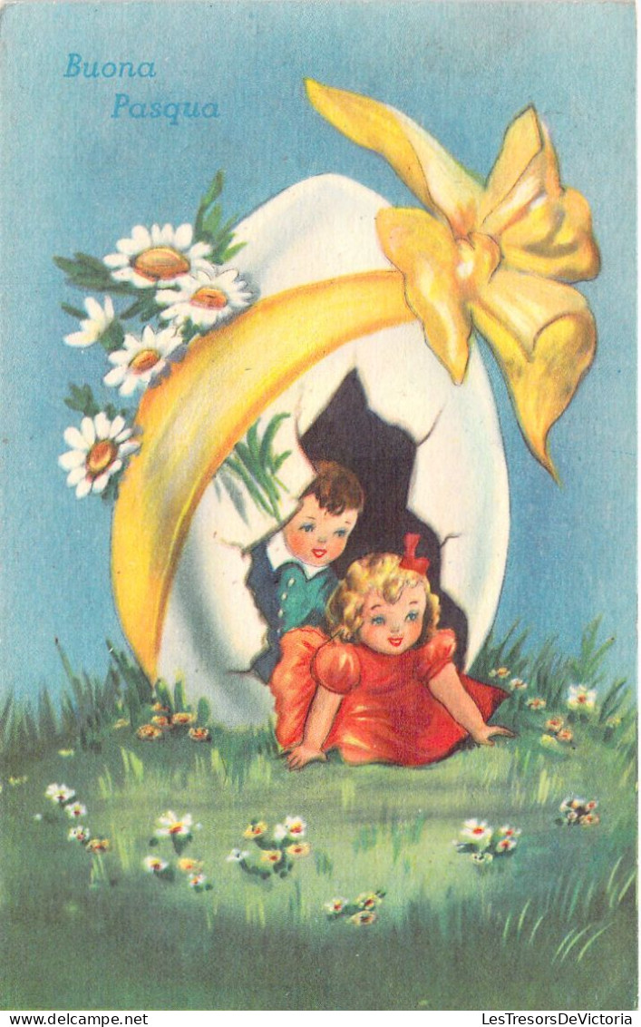 Pâques - Illustration D'enfants Sortent D'un Oeuf - Marguerites - Cartes Postales Anciennes - Pâques