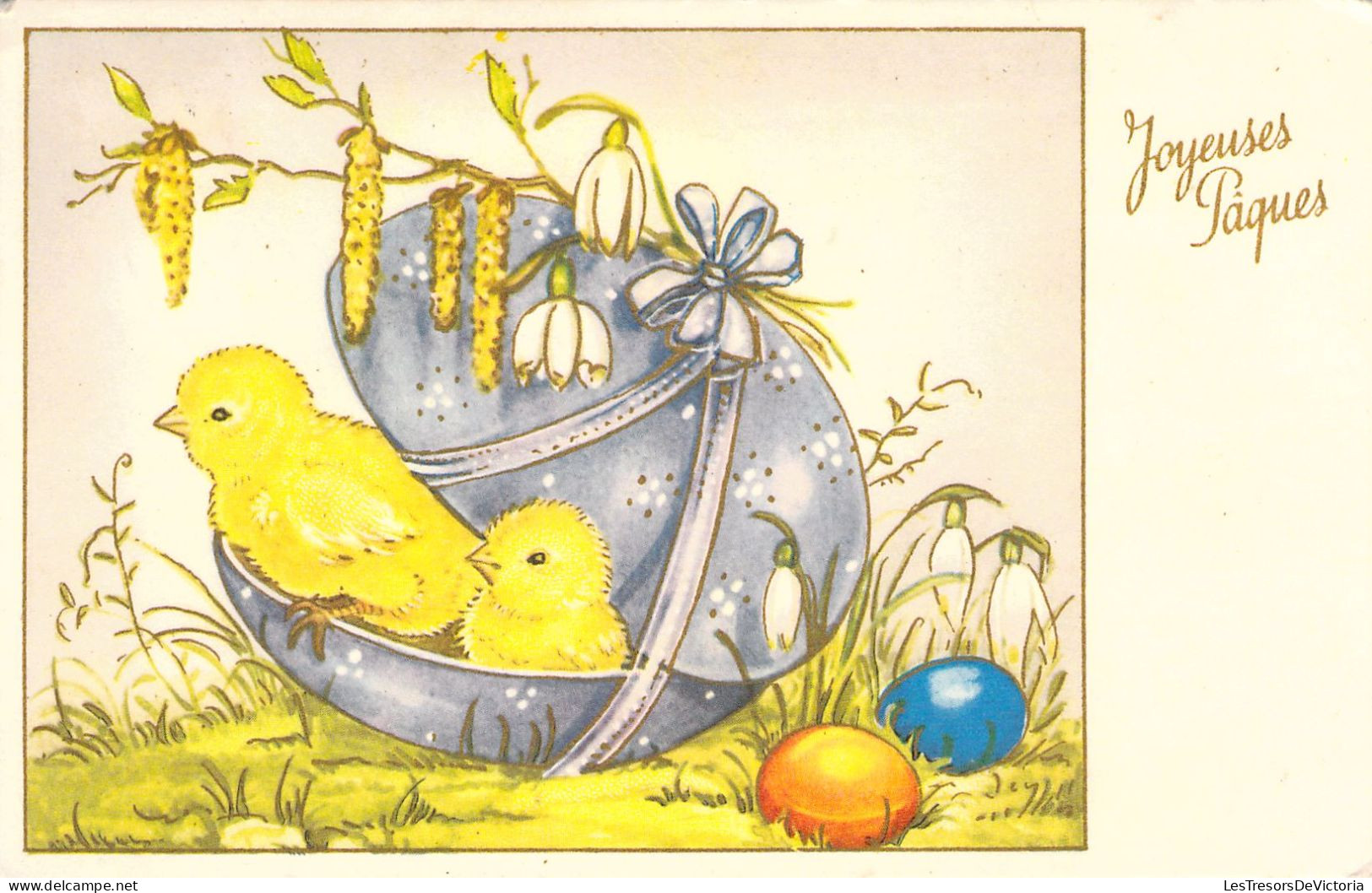 Pâques - Illustration De Poussins Et Oeuf - Marguerites - Cartes Postales Anciennes - Pâques