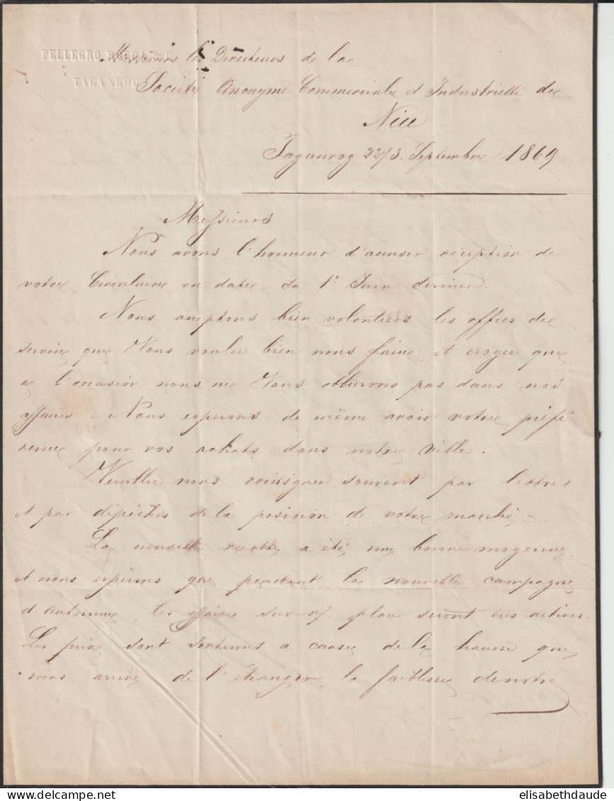 RUSSIE - 1869 - SUPERBE ET RARE AFFRANCHISSEMENT TRICOLORE LETTRE De TAGANROG => NICE - Cartas & Documentos