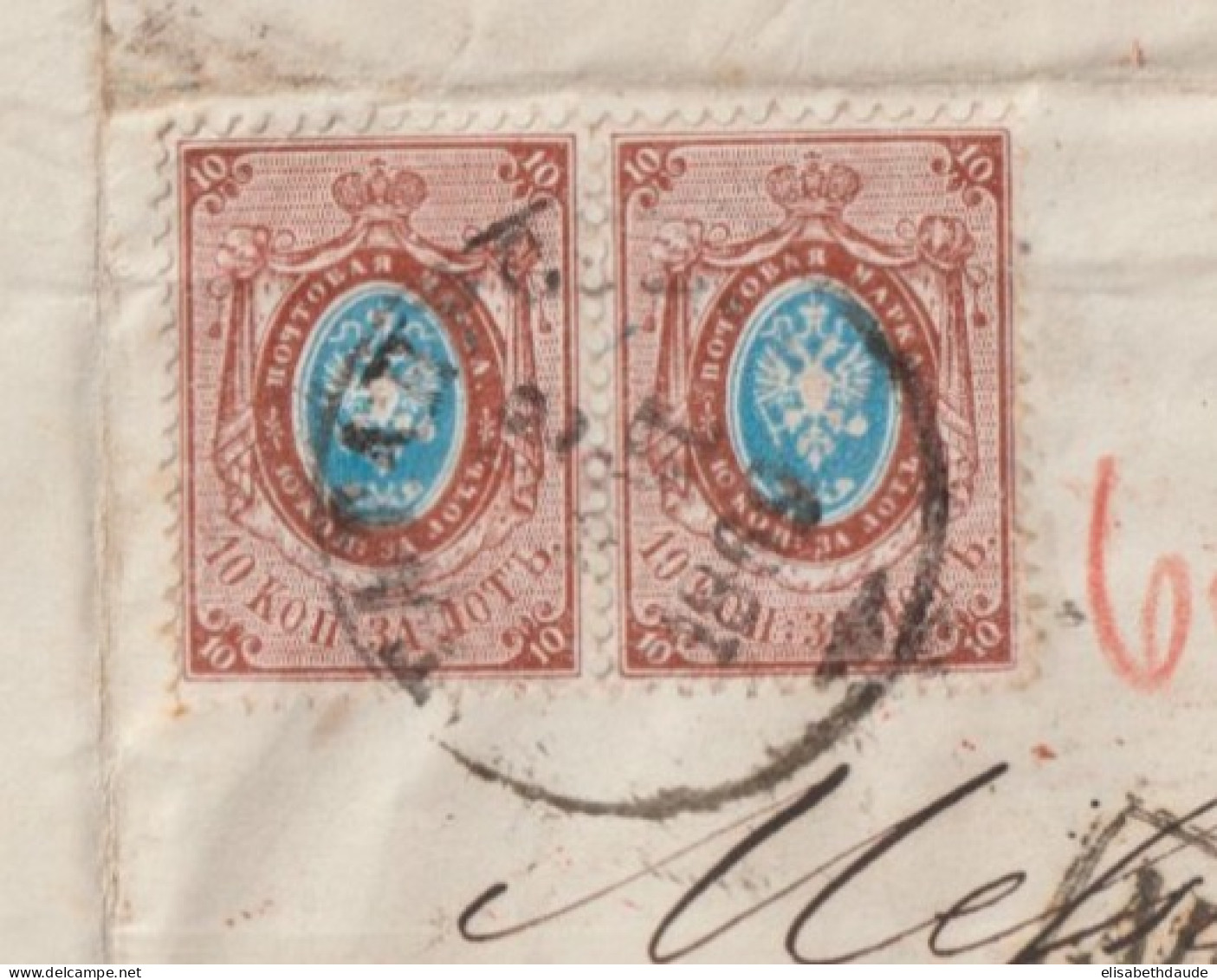 RUSSIE - 1869 - SUPERBE LETTRE (10k VERGE HORIZONTAL) ! Avec AFFRANCHISSEMENT INSUFFISANT ET TAXE De TAGANROG => NICE - Brieven En Documenten