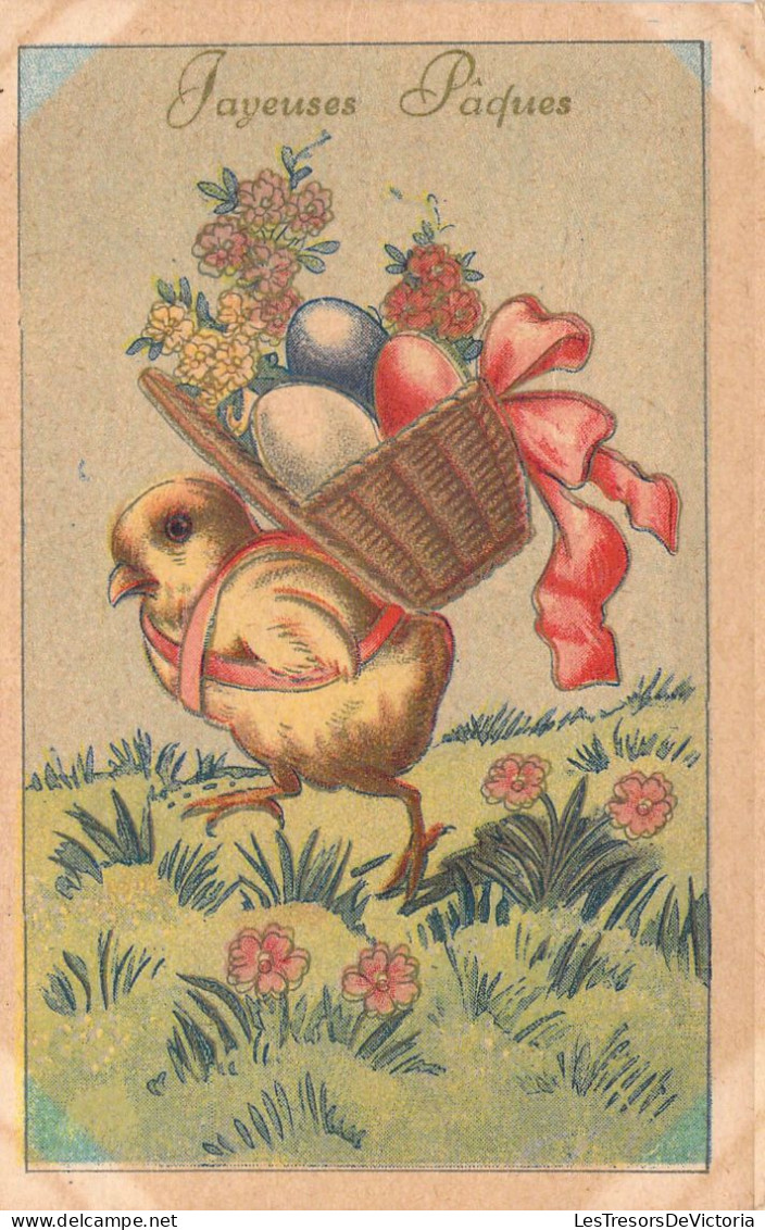 Pâques - Illustration Poussin Porte Un Panier D'oeuf Sur Le Dos - Cartes Postales Anciennes - Easter