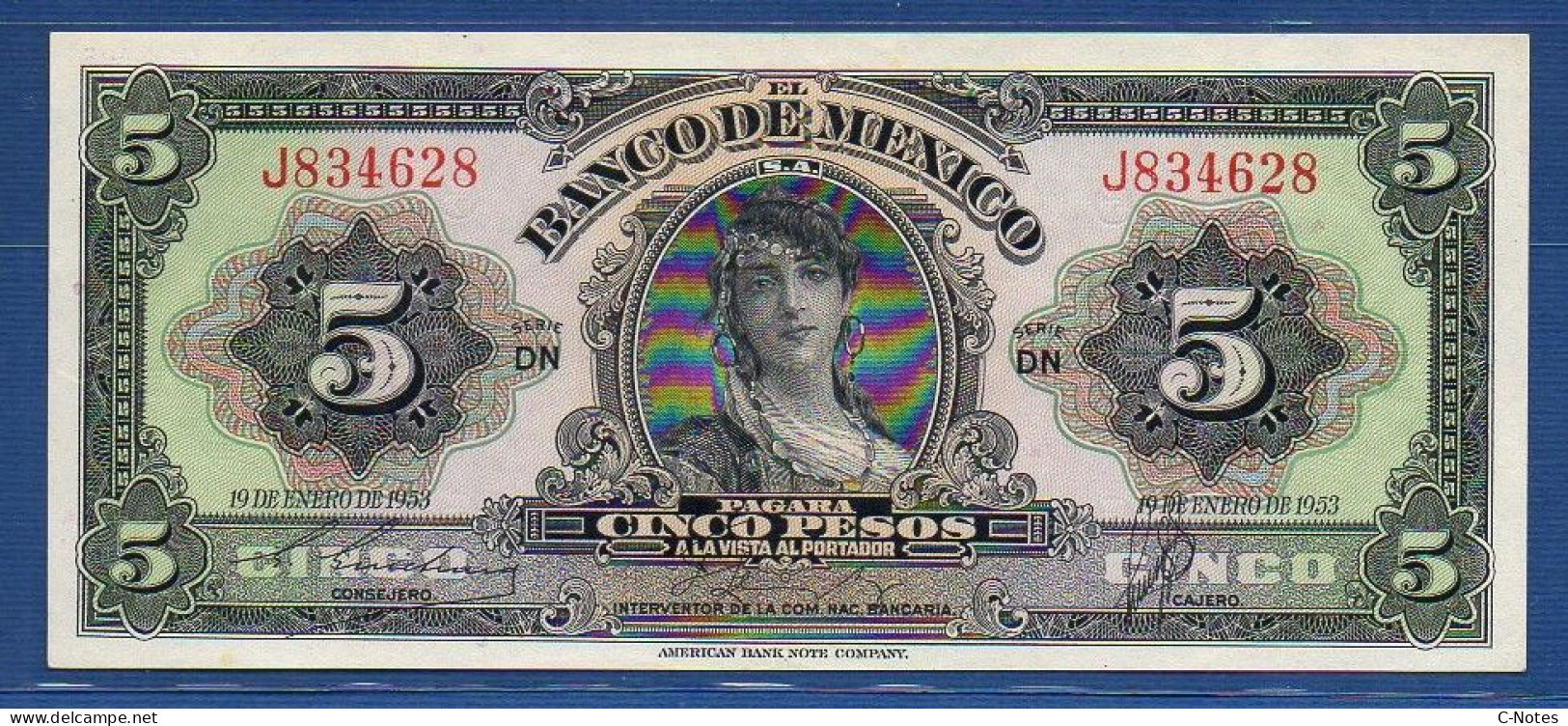MEXICO - P. 57a – 5 Pesos 19-01-1953 XF, S/n DN J834628 - Mexico