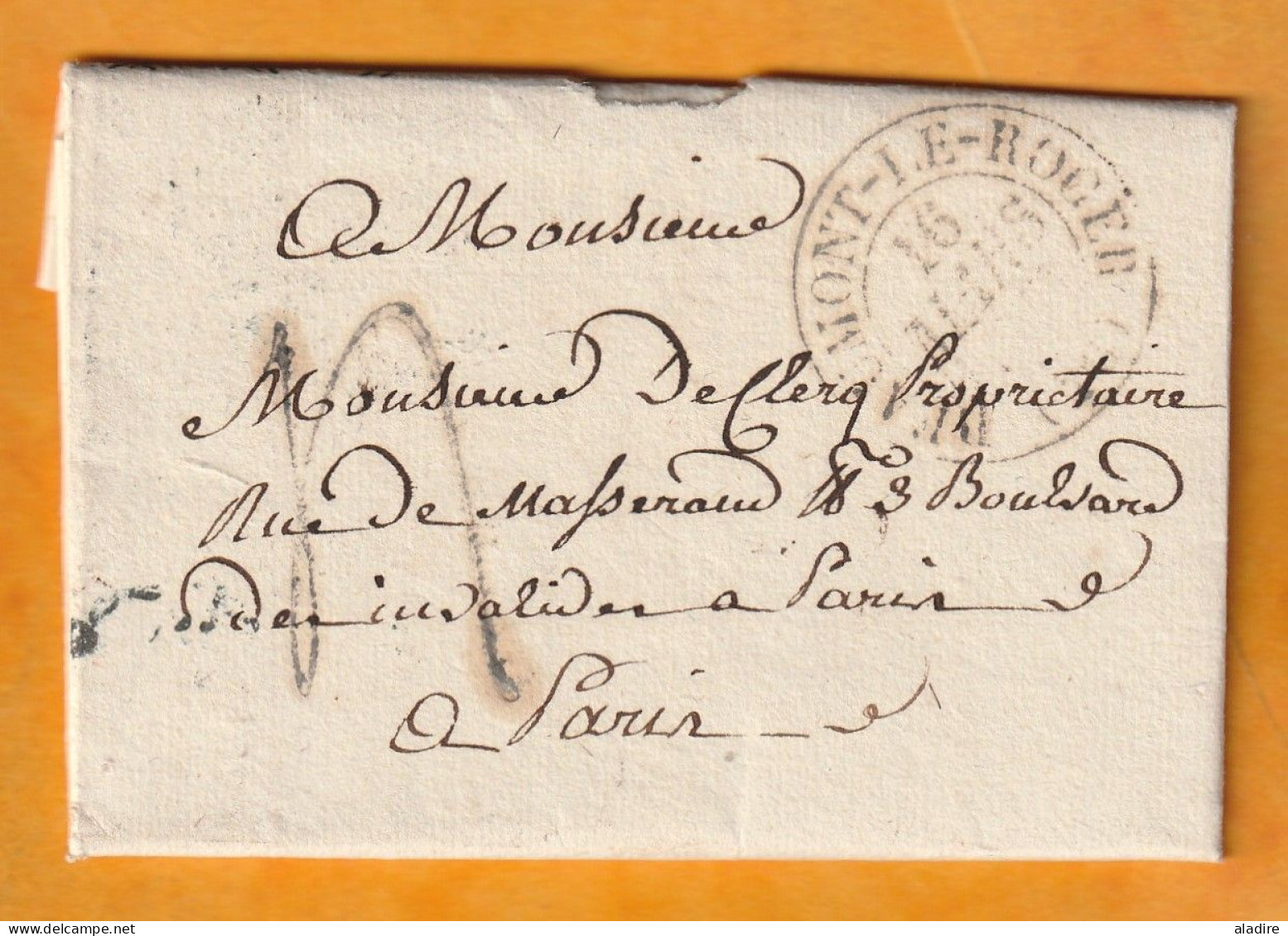 1833 - Lettre Pliée Avec Corresp. De BEAUMONT LE ROGER, Eure, Grand Cachet, Vers Paris, Dateur - 1801-1848: Vorläufer XIX