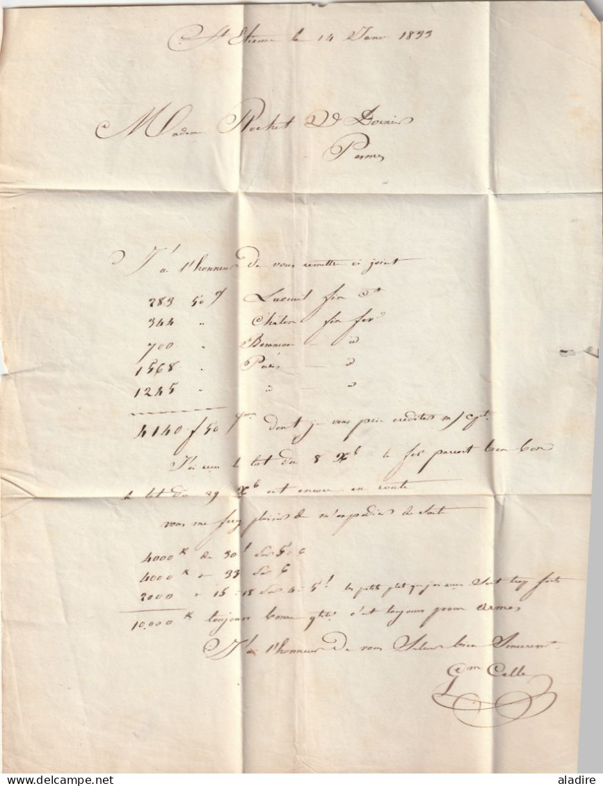 1833 - Lettre Pliée Avec Corresp. De SAINT ETIENNE Grand Cachet Fleurons Simples Vers GRAY, Haute Saône - 1801-1848: Vorläufer XIX