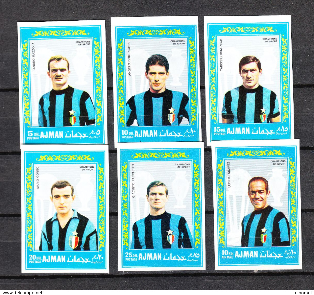 Ajman   -  1968. Inter F.C. Milano Giocatori Mitici. Inter F.C Milan Mythical Soccer Players. Complete MNH Imperf - Clubs Mythiques