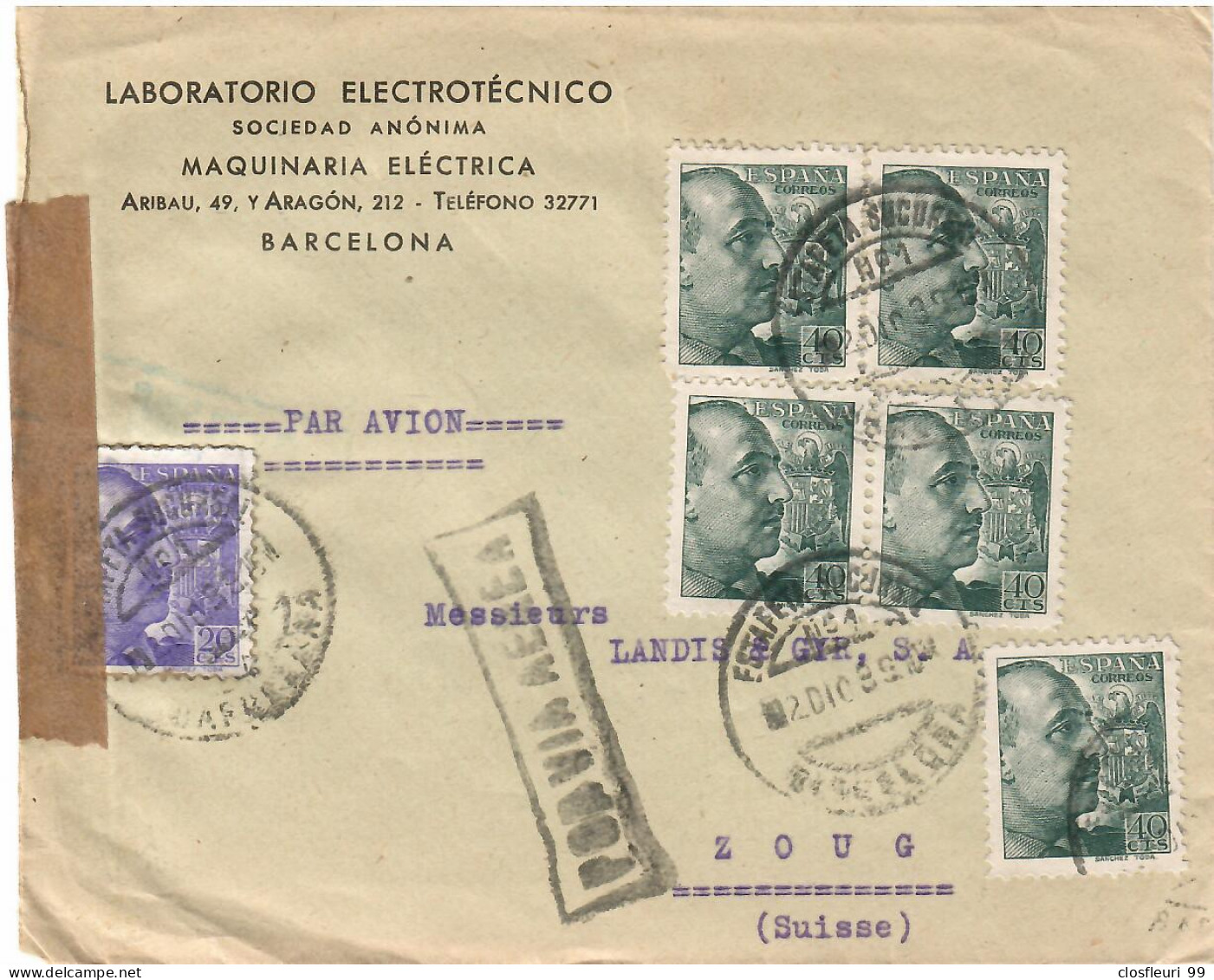 Deux (2) Lettres 1939-1940 Barcelone Por Via Aera  Destination Swissera - Barcelona