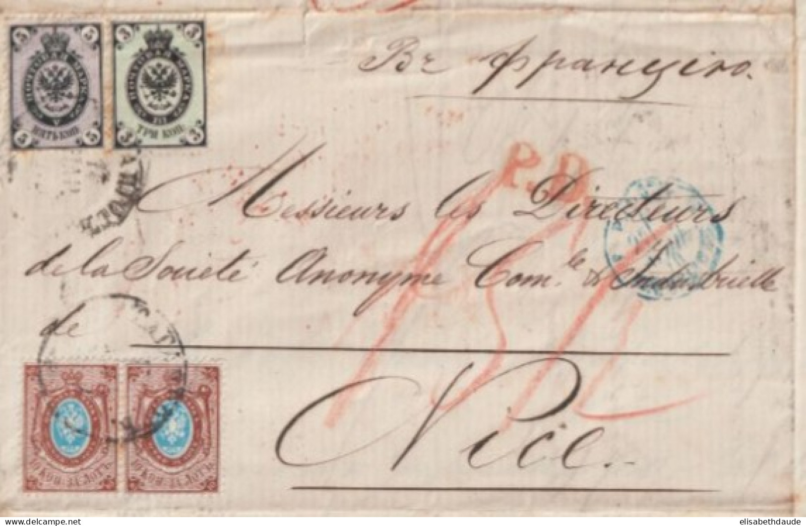RUSSIE - 1870 - SUPERBE LETTRE De TAGANROG => NICE - Covers & Documents