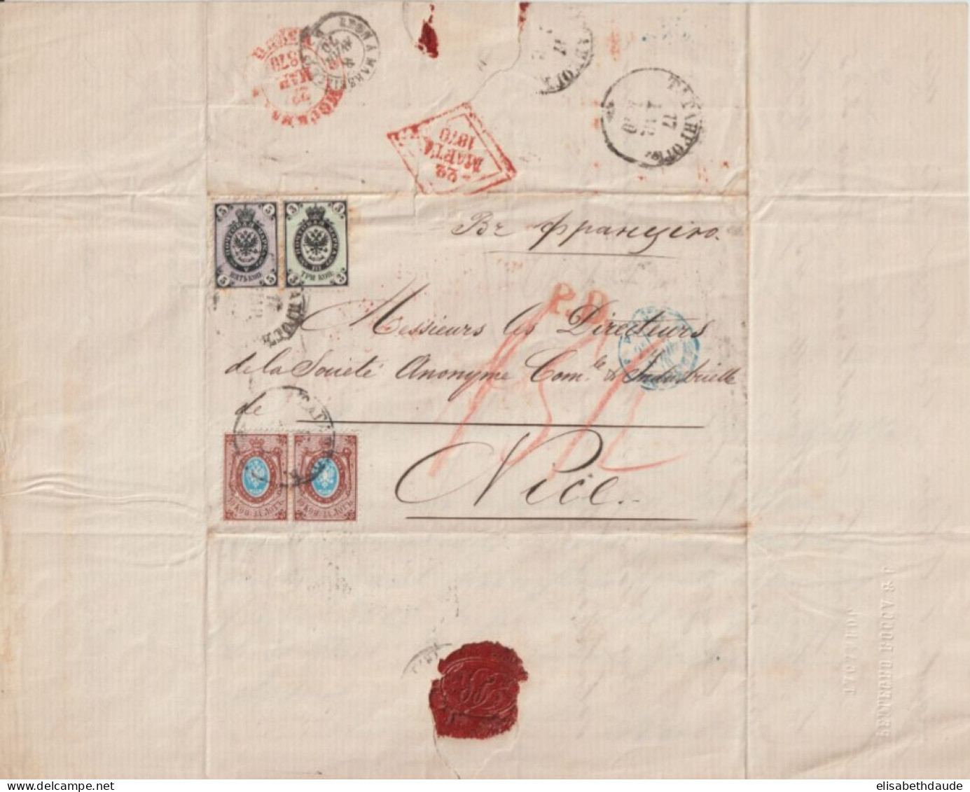 RUSSIE - 1870 - SUPERBE LETTRE De TAGANROG => NICE - Brieven En Documenten