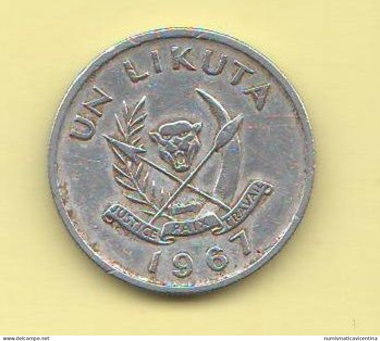 Congo 1 Likuta 1967  Congo Democratic Aluminum Coin - Congo (República Democrática 1964-70)