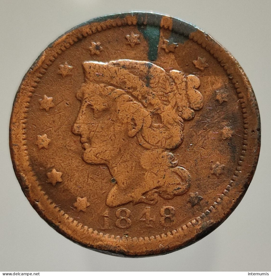 Etats-Unis / USA, Liberty Head, 1 Cent, 1848, Cuivre (Copper), B (F), KM#67 - 1840-1857: Braided Hair (Cheveux Tressés)