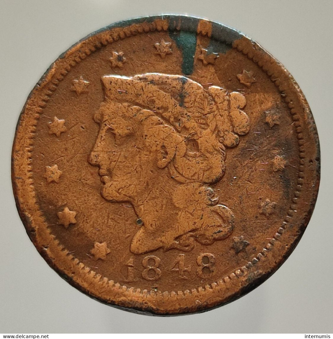 Etats-Unis / USA, Liberty Head, 1 Cent, 1848, Cuivre (Copper), B (F), KM#67 - 1840-1857: Braided Hair