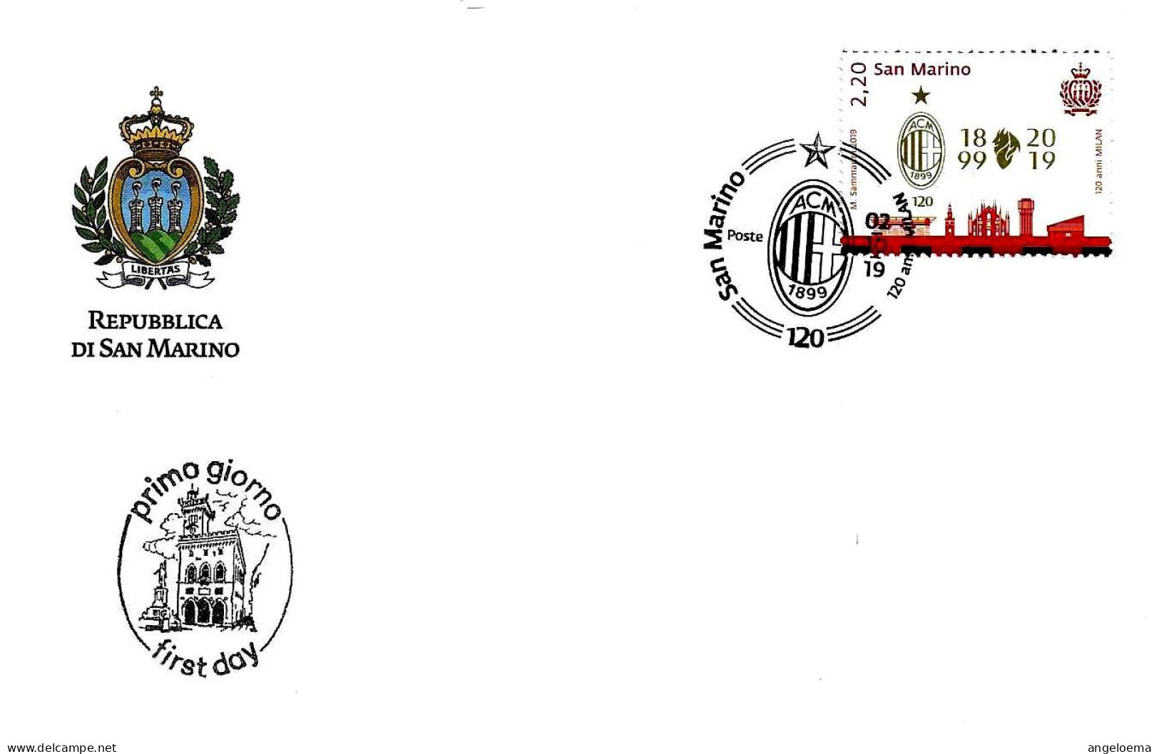 SAN MARINO - 2019 120° Fondazione Squadra Di Calcio AC MILAN Su Fdc UFN - 3512 - Clubs Mythiques