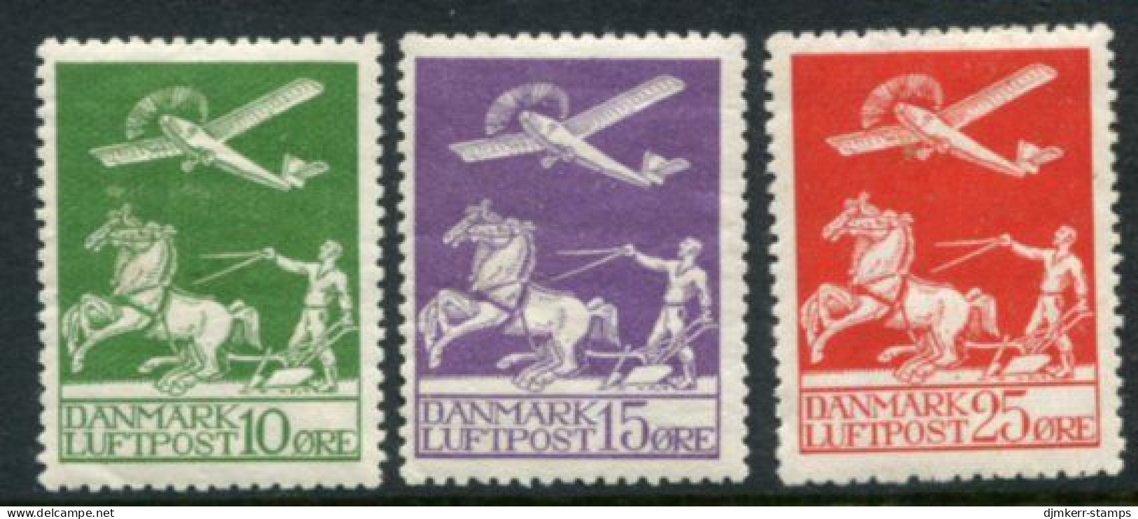 DENMARK 1925 Airmail Set Of 3 LHM/ * .  Michel 143-45 - Unused Stamps