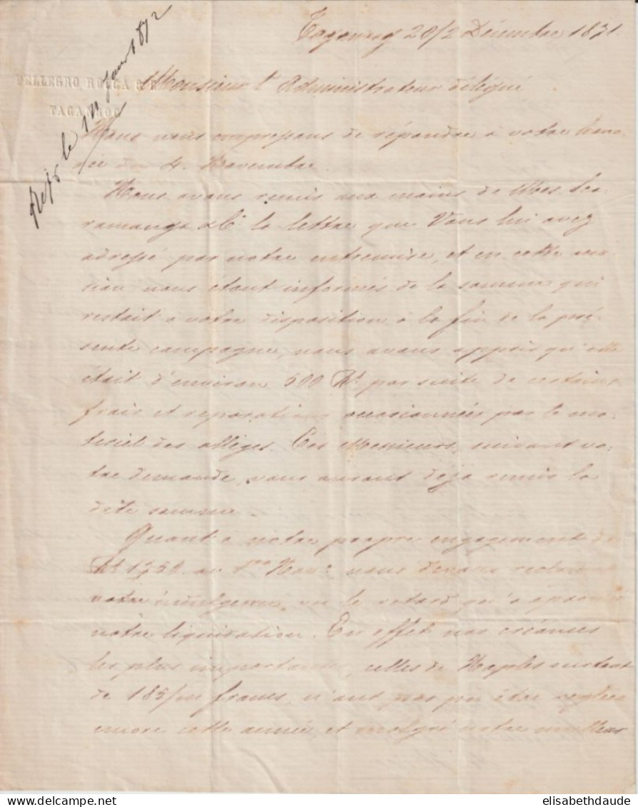 RUSSIE - 1871 - AFFRANCHISSEMENT EXCEPTIONNEL ! LETTRE De TAGANROG Via OREL => NICE - Briefe U. Dokumente