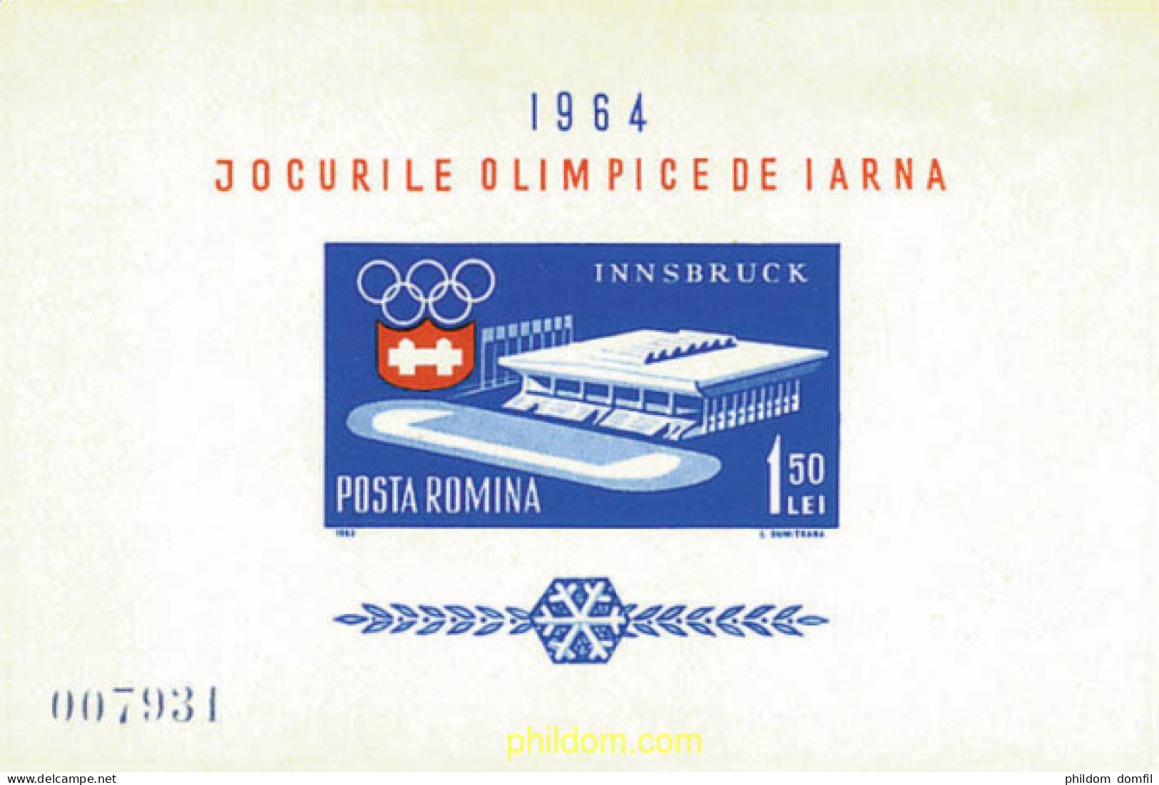 71617 MNH RUMANIA 1963 9 JUEGOS OLIMPICOS DE INVIERNO. INNSBRUCK 1964 - Winter 1964: Innsbruck